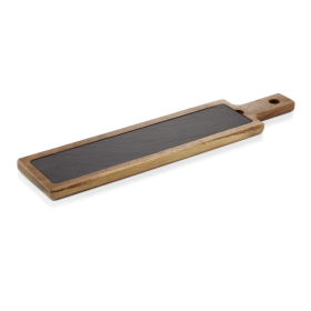 Planche de service en bois d'acacia et plaque en ardoise - 53 x 12,5 cm