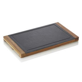 Planche de service en bois d'acacia et plaque en ardoise - 35 x 20 cm