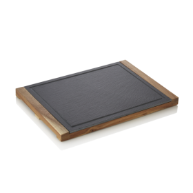 Planche de service en bois d'acacia et plaque en ardoise - 35 x 20 cm
