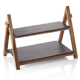 Support de service en acacia et planches en ardoise - 42 x 23 cm