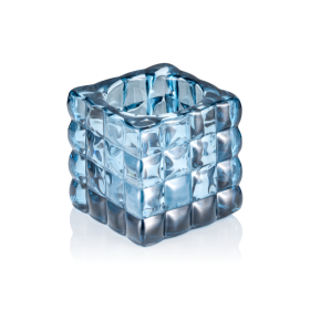 Photophore en verre - Cube Steel Blue - 8 x 8 x 8 cm