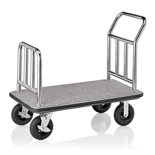 Chariot à bagages en acier inoxydable - 113 x 60 x 98 cm - Tapis gris