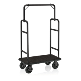 Chariot à bagages inox 18/8 noir avec penderie - 112 x 60 cm - Tapis noir - Max 250 kg