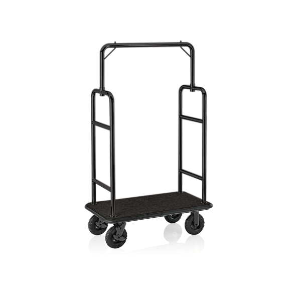 Chariot à bagages inox 18/8 noir avec penderie - 112 x 60 cm - Tapis noir - Max 250 kg
