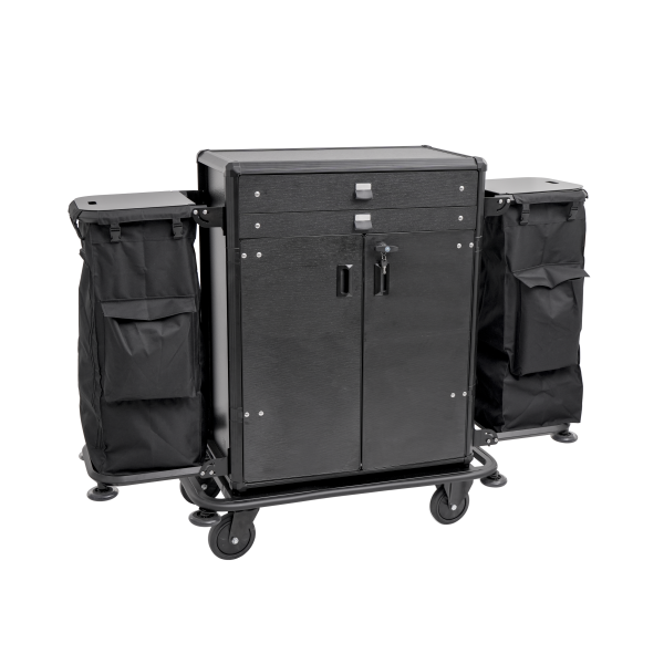 Chariot de service de chambre en aluminium noir - 80 x 50 x 130 cm