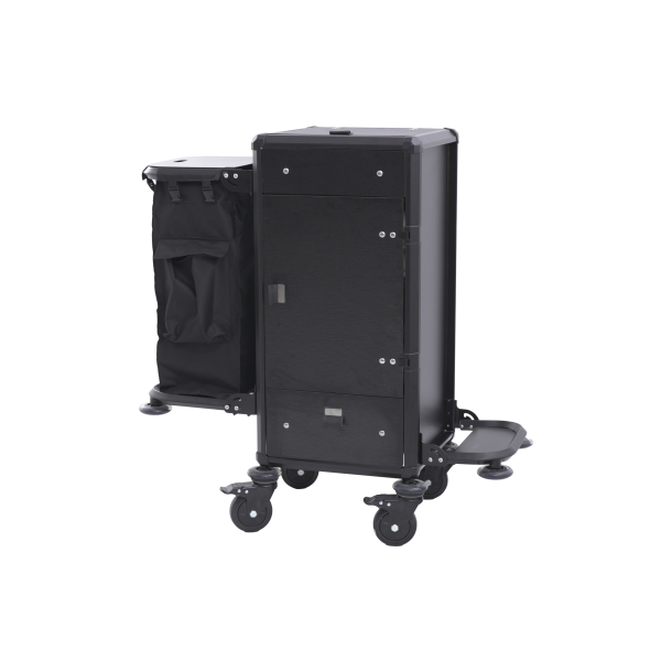 Chariot de service de chambre en aluminium noir - 50 x 50 x 110 cm