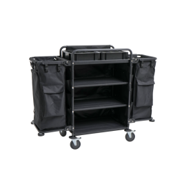 Chariot de service de chambre en acier noir - 150 x 55 x 110 cm