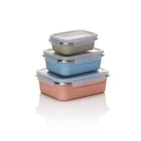 Set de 3 boîtes de conservation inox 18/8 revêtement coloré