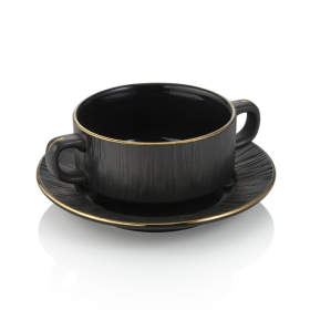 Bol à oreilles et soucoupe en porcelaine - 250 ml - Série Kuro (lot de 4)