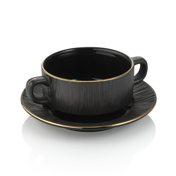 Bol à oreilles et soucoupe en porcelaine - 250 ml - Série Kuro (lot de 4)