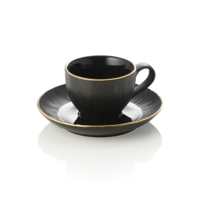 Tasse à espresso en porcelaine - 80 ml - Avec soucoupe - Série Kuro (lot de 4)