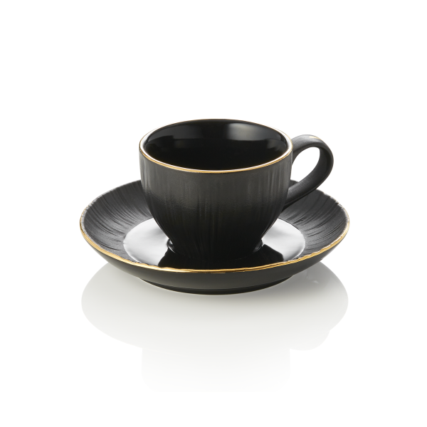 Tasse à espresso en porcelaine - 80 ml - Avec soucoupe - Série Kuro (lot de 4)