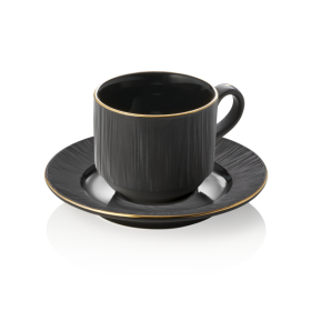 Tasse et soucoupe en porcelaine - 240 ml - Série Kuro (lot de 4)