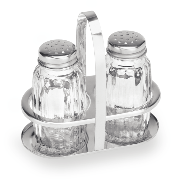 Set ménagère salière et poivrière en verre et inox - 10 cm
