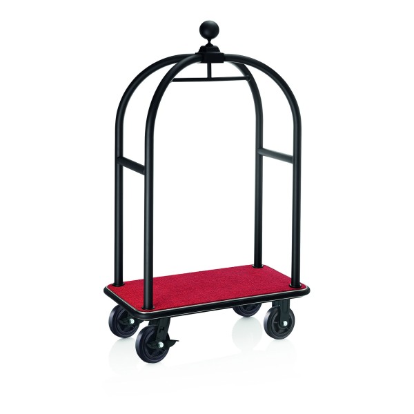 Chariot à bagages inox 18/8 noir poudré - 112 x 60 cm - Tapis rouge - Max 250 kg
