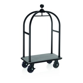 Chariot à bagages inox 18/8 noir poudré - 112 x 60 cm - Tapis gris - Max 250 kg