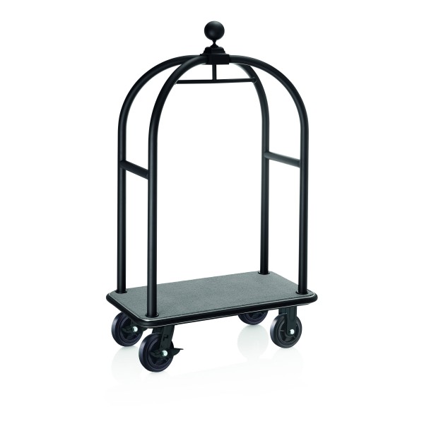 Chariot à bagages inox 18/8 noir poudré - 112 x 60 cm - Tapis gris - Max 250 kg