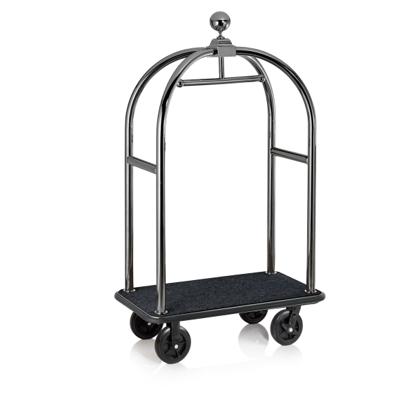 Chariot à bagages inox 18/8 noir poli - 112 x 60 - Tapis noir - Max 250 kg