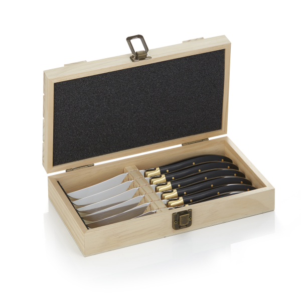 Boîte en bois de pin pour couteaux à steak