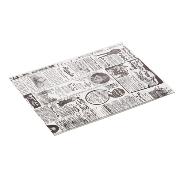 Papier fast-food ingraissable imprimé journal - 25 x 20 cm - Blanc (lot de 1000)