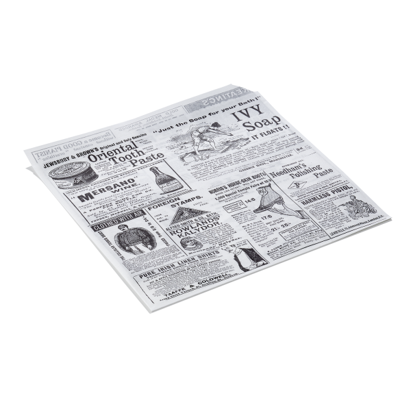 Sac à emporter fast-food ingraissable imprimé journal - 13 x 14 cm - Blanc (lot de 1000)