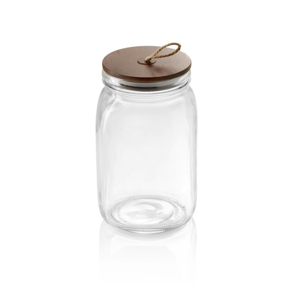Bocal de stockage en verre avec joint hermétique - 1,5 L - Couvercle en acacia