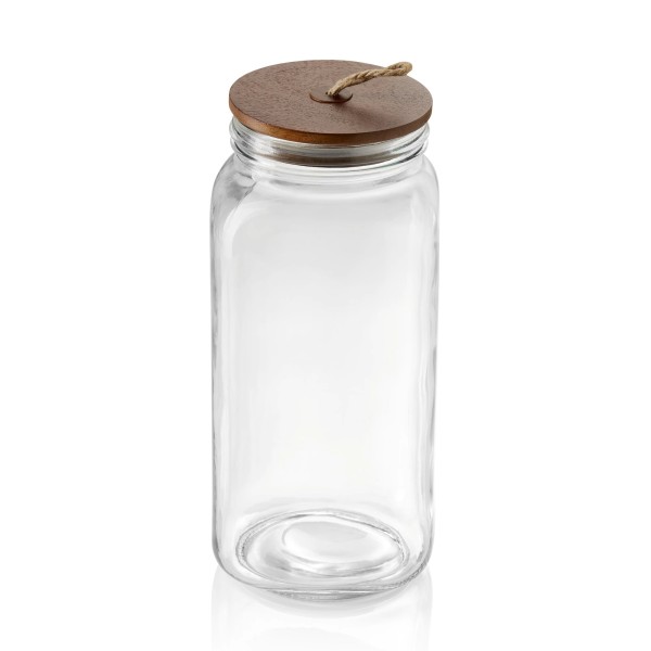 Bocal de stockage en verre avec joint hermétique - 2 L - Couvercle en acacia