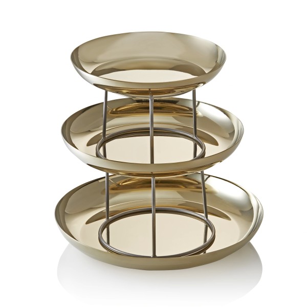 Présentoir à 3 étages en acier chrome-nickel - 3 plateaux inclus - PVD or