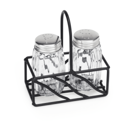Set salière et poivrière en verre avec support en fil laqué noir - 9,5 x 5 x 11 cm