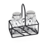 Set salière et poivrière en verre avec support en fil laqué noir - 9,5 x 5 x 11 cm