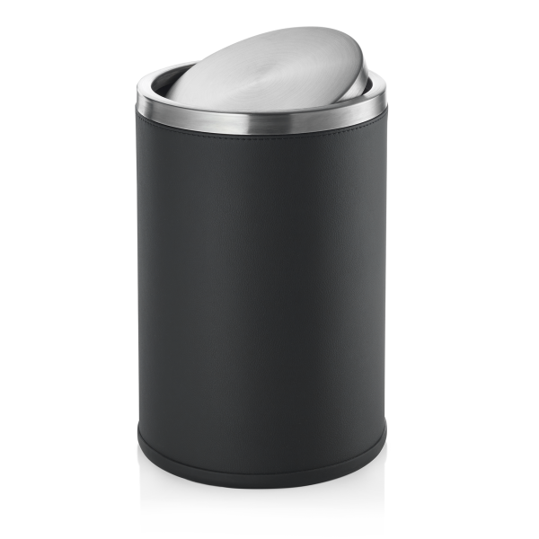 Poubelle inox chromé et simili cuir - 9 L - Noir