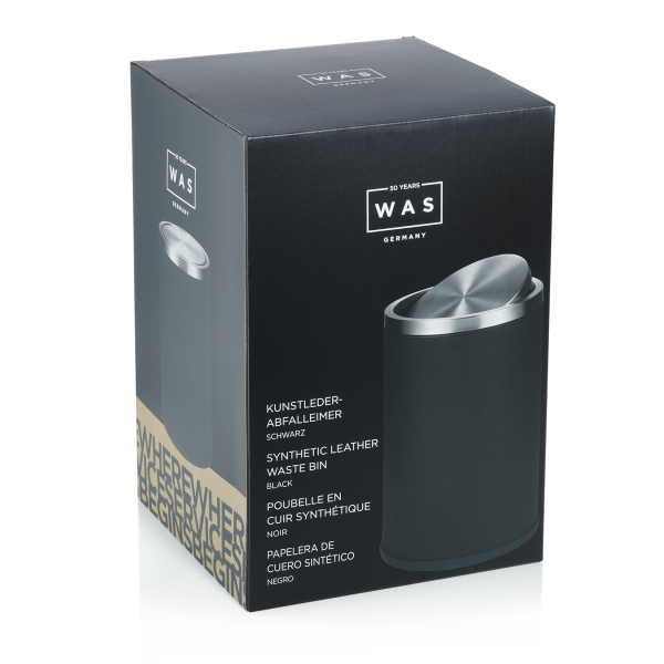Poubelle inox chromé et simili cuir - 9 L - Noir