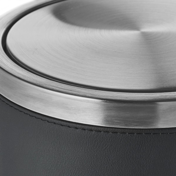 Poubelle inox chromé et simili cuir - 9 L - Noir
