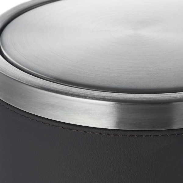 Poubelle inox chromé et simili cuir - 9 L - Marron foncé
