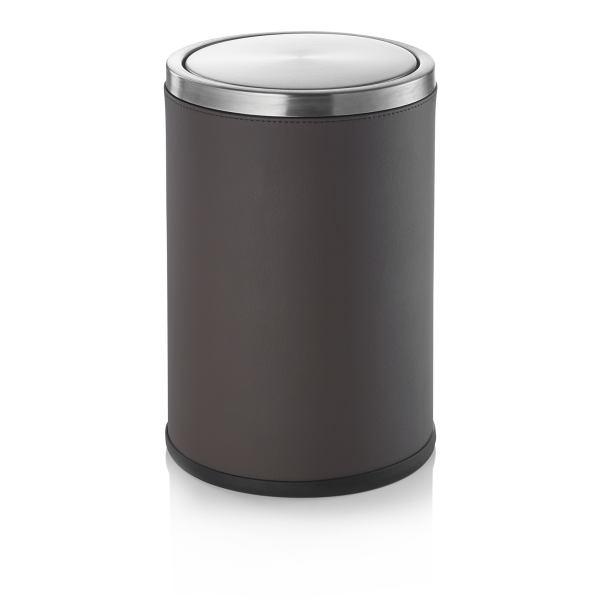 Poubelle inox chromé et simili cuir - 9 L - Marron clair