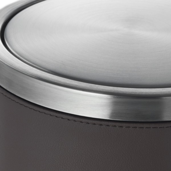 Poubelle inox chromé et simili cuir - 9 L - Marron clair