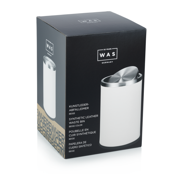 Poubelle inox chromé et simili cuir - 9 L - Blanche