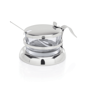 Ménagère pour parmesan ou confitures en verre et inox - 9 cm