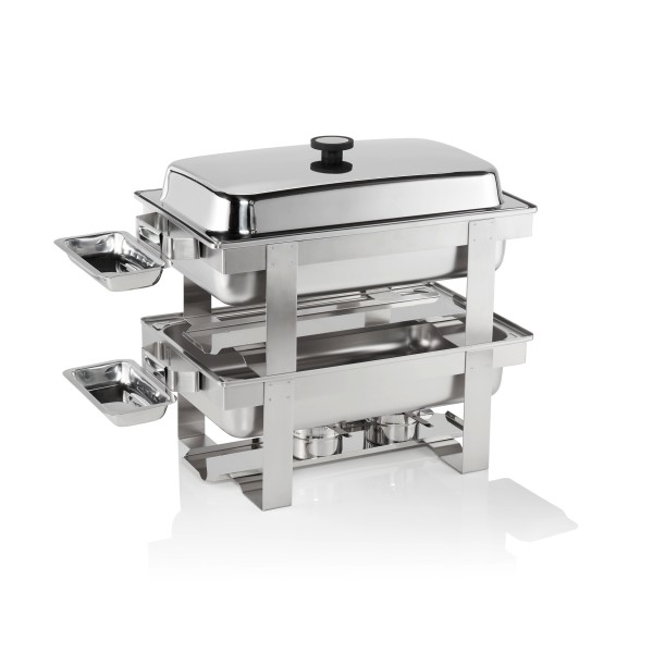 Chafing dish inox chromé poli avec 2 emplacements brûleurs - GN 1/1