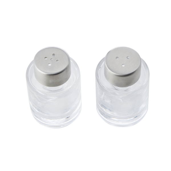 Mini-salière et mini-poivrière en verre et inox 18/8 - 6 cm