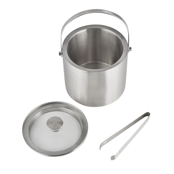 Seau à glace inox chromé avec couvercle en verre et pinces - 3 L