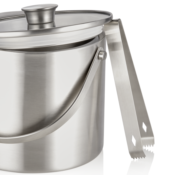 Seau à glace inox chromé avec couvercle en verre et pinces - 3 L