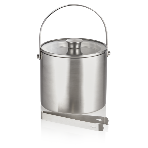 Seau à glace inox chromé avec couvercle en verre et pinces - 3 L