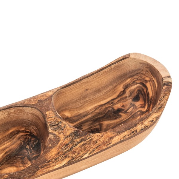 Triple récipient creusé en olivier - 35 x 9 x 9 cm