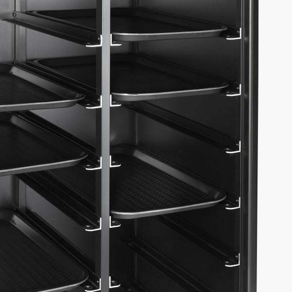 Chariot à plateaux double GN 1/1 en MDF noir - 2 x 10 plateaux GN