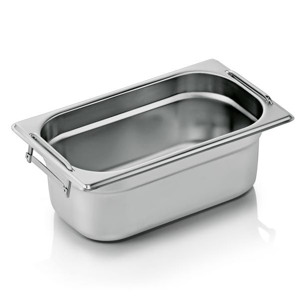 Bac gastro en acier chrome-nickel - GN 1/4 - Profondeur 100 mm - Poignées tombantes