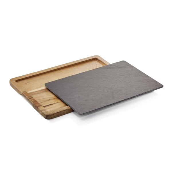 Planche de service en bois d'acacia et plaque en ardoise - 33 x 23 cm