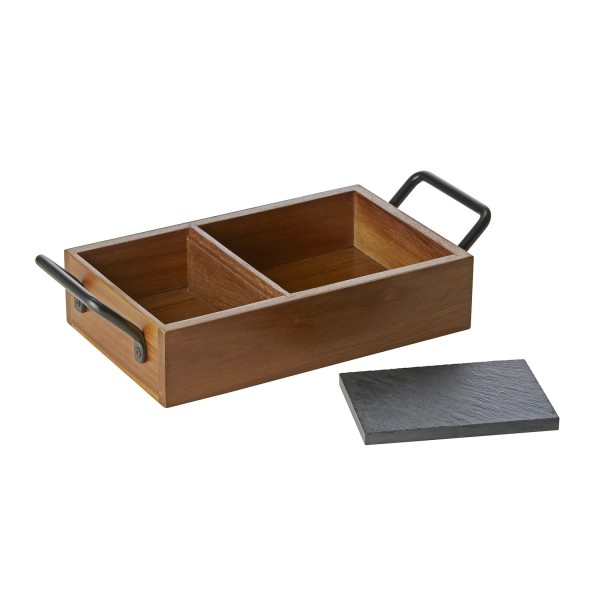 Boîte de service en bois et plaque en ardoise naturelle - 24 x 15 x 5,5 cm