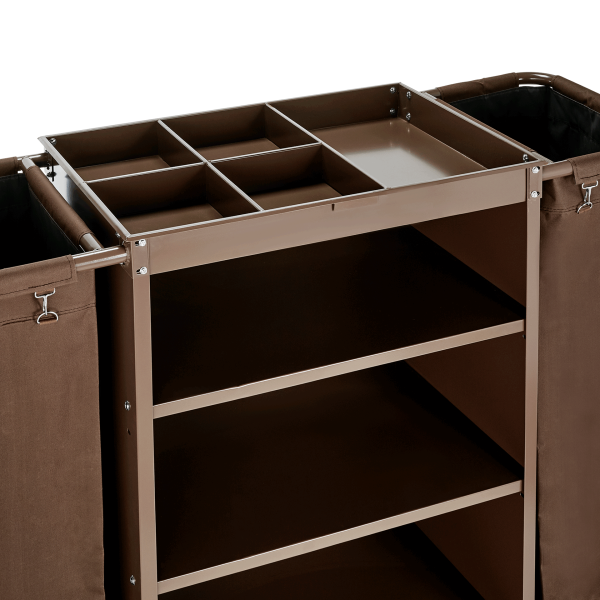Chariot de service de chambre en bois plaqué - 140 x 47 cm - 3 étagères - 2 sacs 80 L