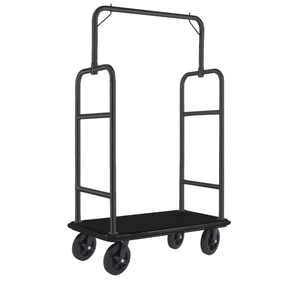 Chariot à bagages inox 18/8 noir avec penderie - 112 x 60 cm - Tapis noir - Max 250 kg